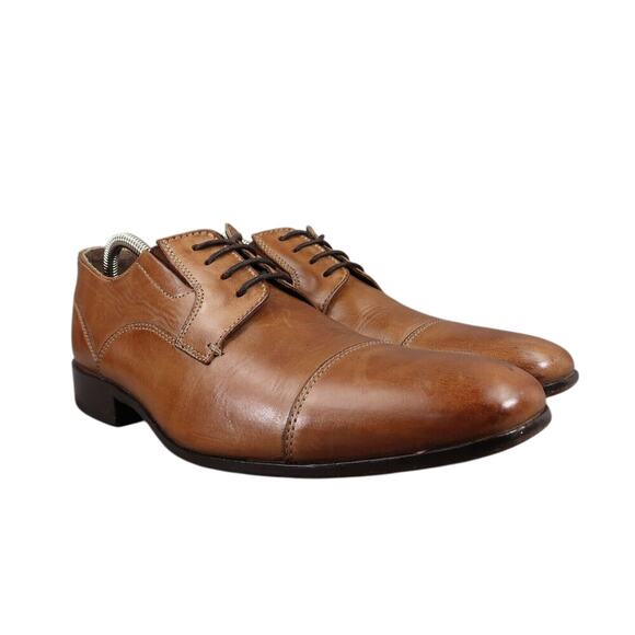 Bostonian Shoes Mens 9.5 Oxford Derby Cap Toe Dress Classic Leather Brown Formal - Picture 1 of 15